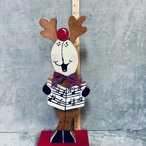 Handmade Wooden Reindeer Caroler Figurine Christmas Shelf Sitter Painted Holiday